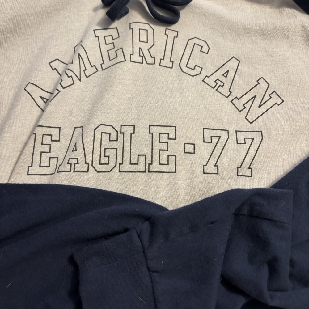 American eagle Men's L Hoodie With Drawstring And Kangaroo Pocket In Navy & Grey - Picture 2 of 4